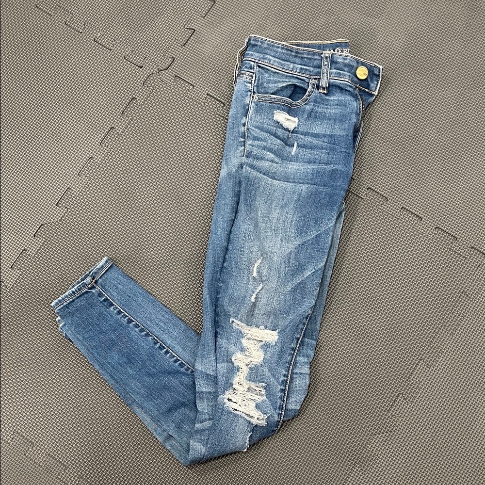 American Eagle Outfitters Blue Ripped Skinny Jeans
